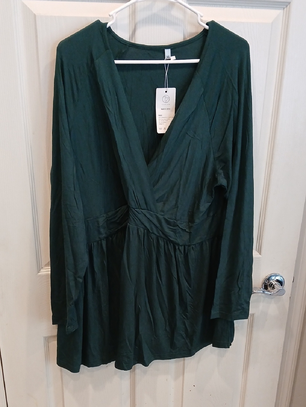 Forest Green Long Sleeve V-Neck Wrap Dress